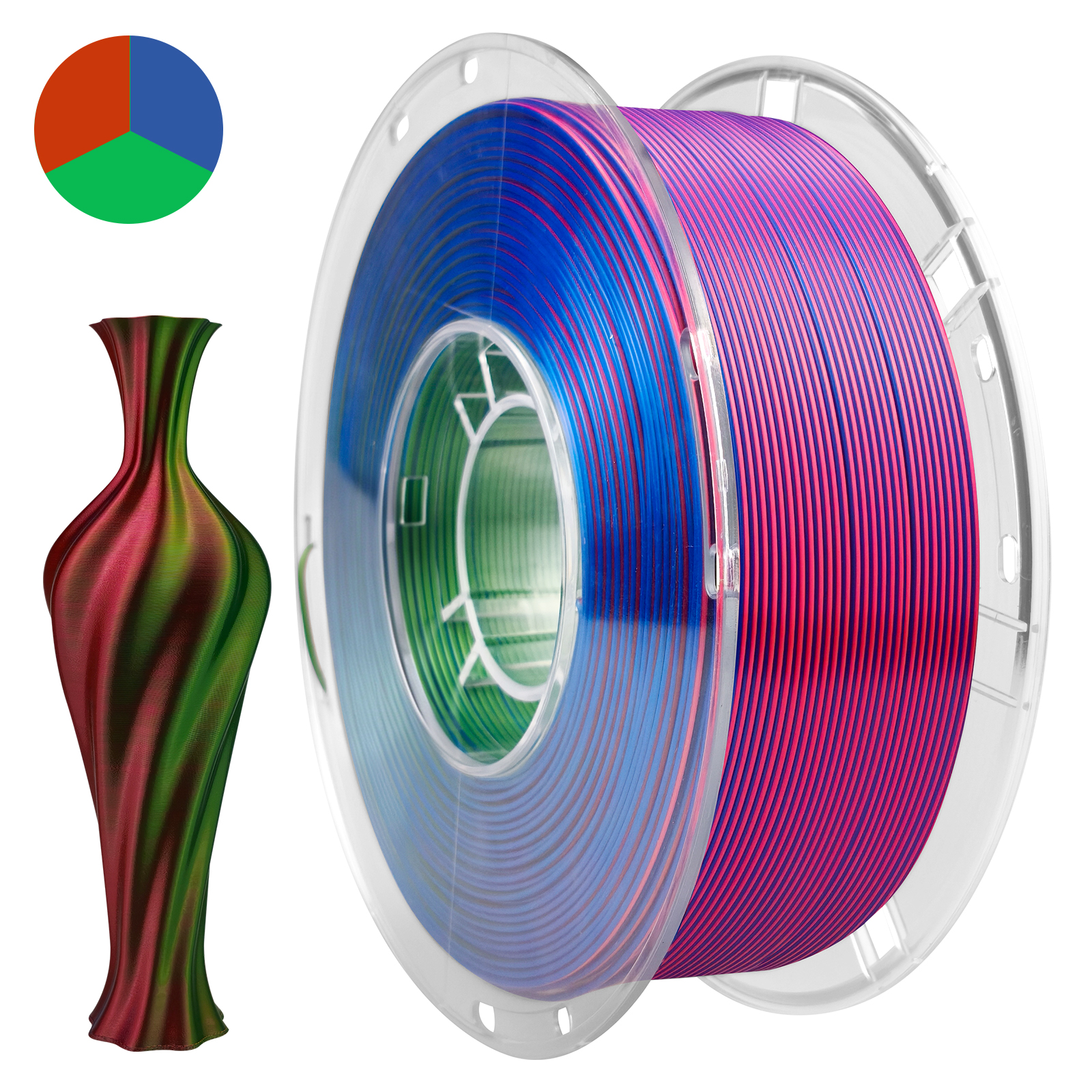 PLA Silk tricolor vermelho/verde/azul, código WA-SILKT01