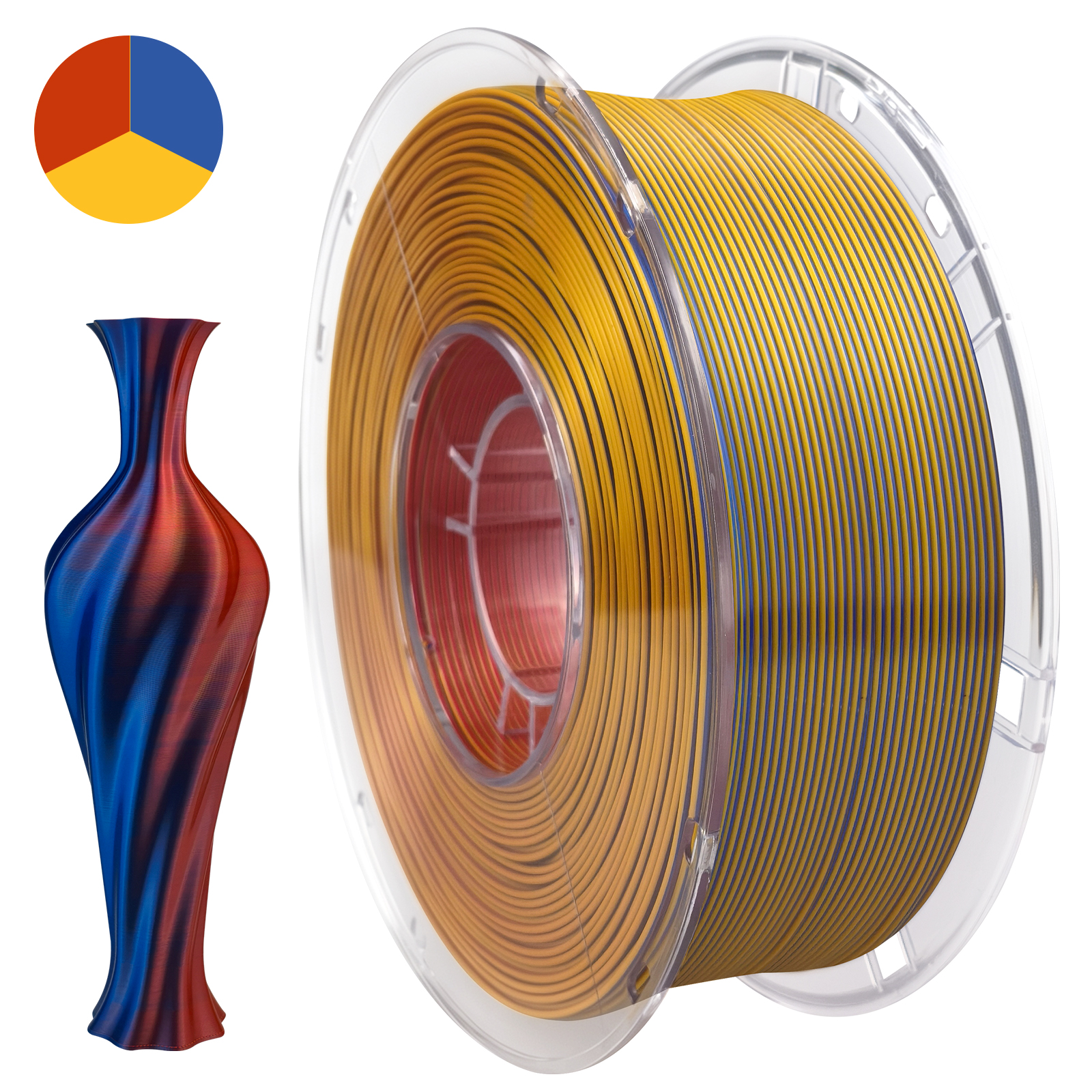 PLA Silk tricolor vermelho/amarelo/azul, código WA-SILKT02