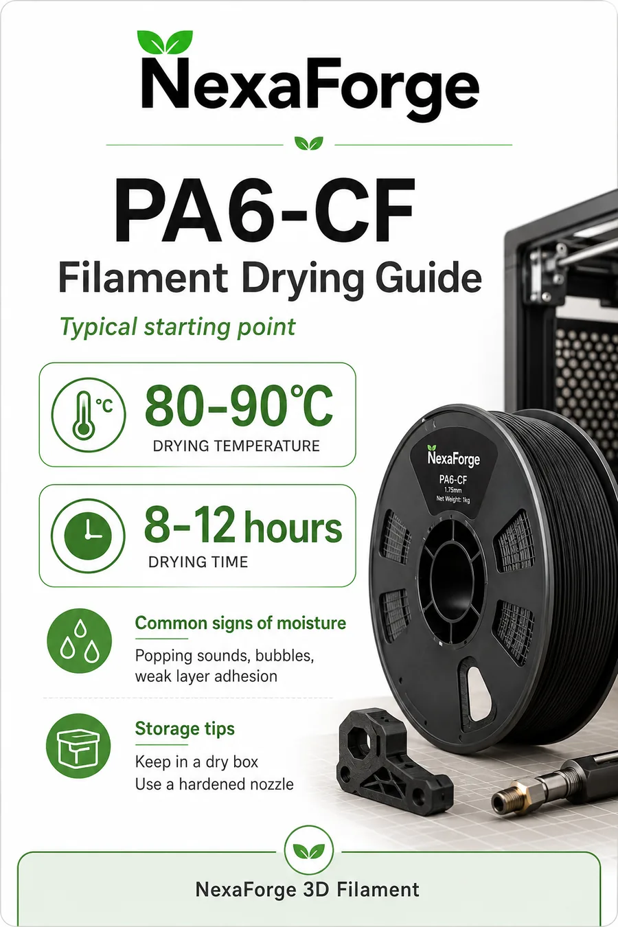 PA6-CF carbon fiber nylon filament drying guide by NexaForge